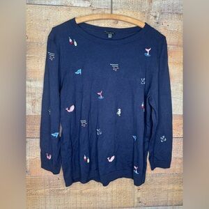 Talbots Sweater Nautical Embroidered Woman's Large Pink Whale Beach Ocean Sea